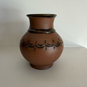 Brown Ceramic Vase with Black Accents